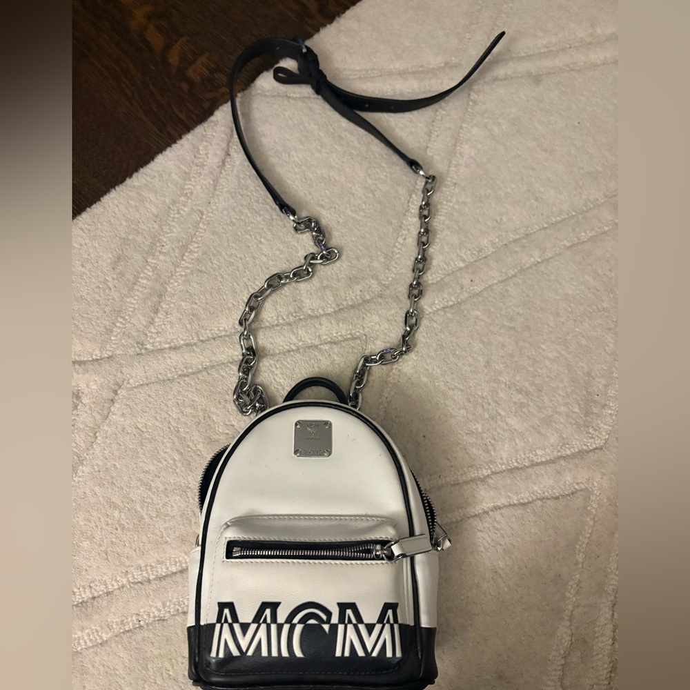 MCM White & Black Mini Backpack Crossbody- lightly used